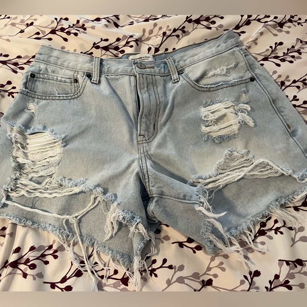 Abercrombie & Fitch Light Blue Distressed Denim Shorts